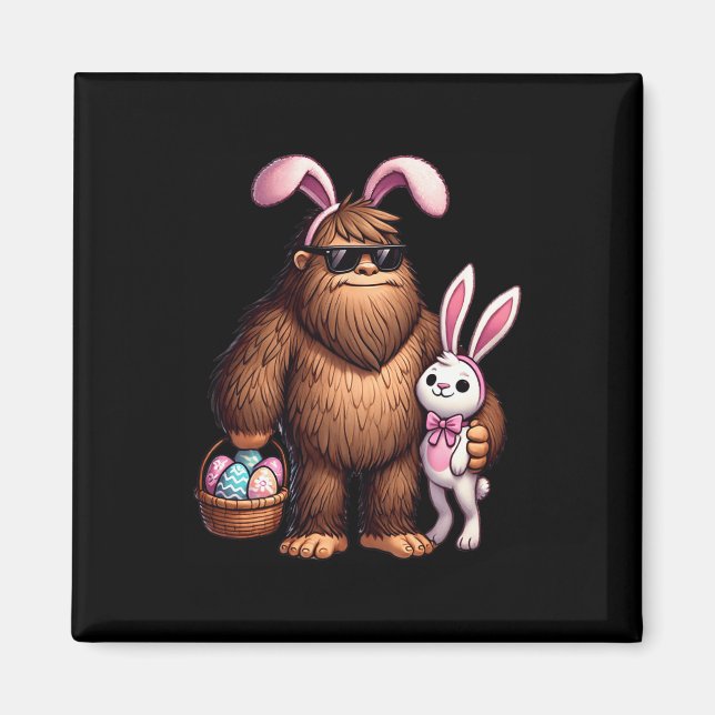 Bigfoot Sasquatch Bunny Ostereier Retro Männer Jun Magnet (Vorne)