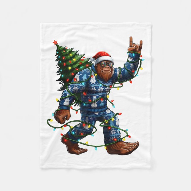 Bigfoot Sasquatch Christmas Tree Santa Hat Lights  Fleecedecke (Vorderseite)