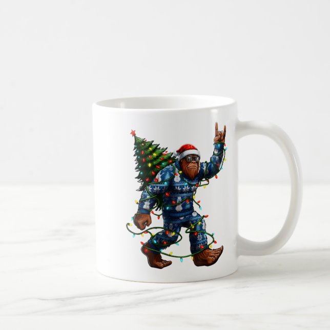 Bigfoot Sasquatch Christmas Tree Santa Hat Lights  Kaffeetasse (Rechts)