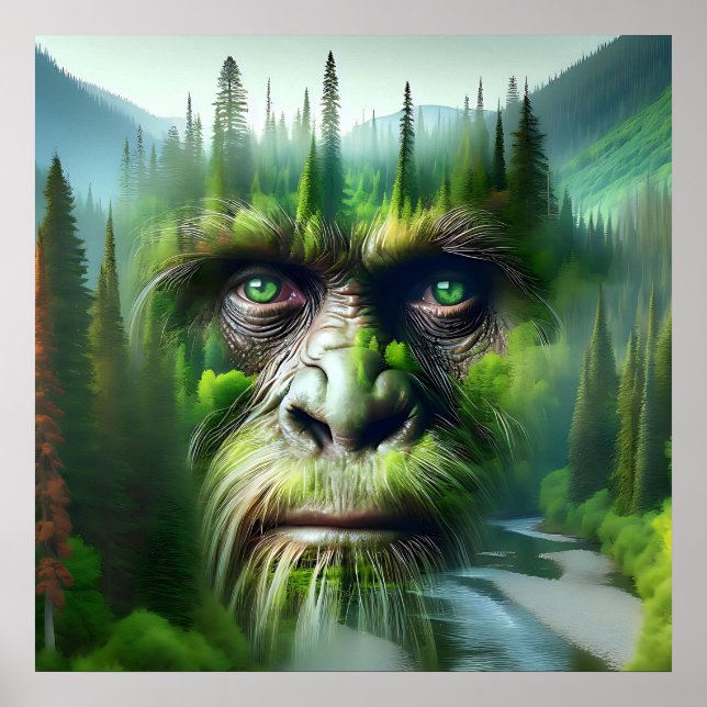 Bigfoot Sasquatch Doppelbelichtung mit Wald Poster (Vorne)