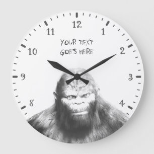 BIGFOOT SASQUATCH DRAWING PORTRÄT ORANGE EYES II GROßE WANDUHR