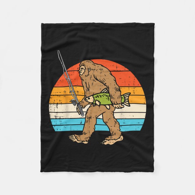 Bigfoot Sasquatch Fischerei Retro Fisherman Men Wo Fleecedecke (Vorderseite)