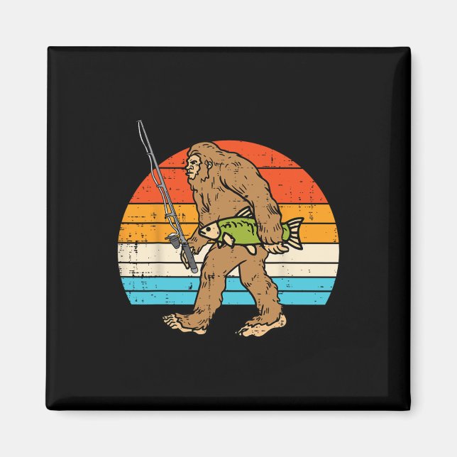 Bigfoot Sasquatch Fischerei Retro Fisherman Men Wo Magnet (Vorne)