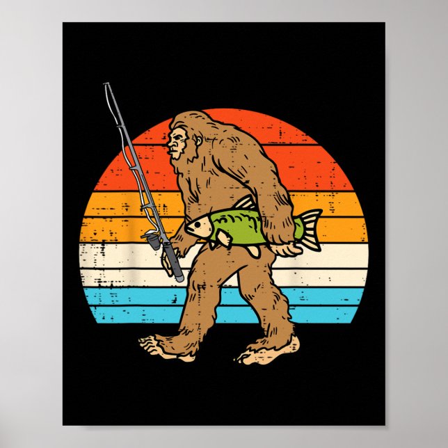 Bigfoot Sasquatch Fischerei Retro Fisherman Men Wo Poster (Vorne)