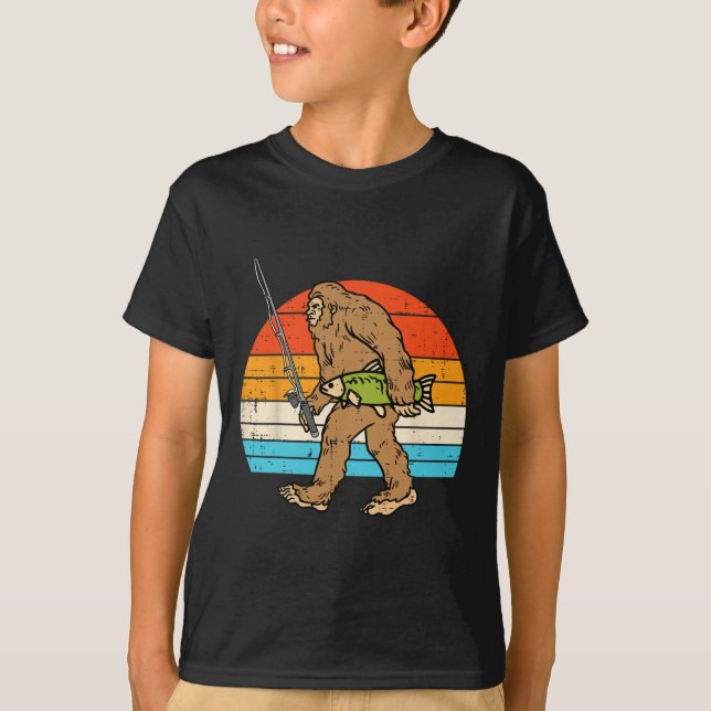 Bigfoot Sasquatch Fischerei Retro Fisherman Men Wo T-Shirt (Vorderseite)