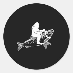 Bigfoot Sasquatch Fliegenfischen Forellen Angler V Runder Aufkleber