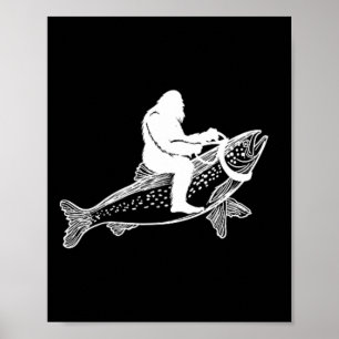 Bigfoot Sasquatch Fly-Fischen Forellen Angler Vint Poster