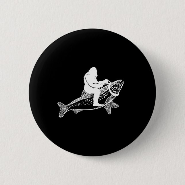 Bigfoot Sasquatch Fly Foreut Fisherman Vint Button (Vorderseite)