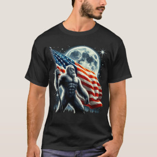 Bigfoot Sasquatch Full Moon Patriotic American T-Shirt