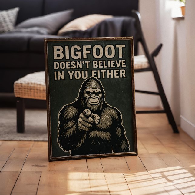 Bigfoot Sasquatch glauben Wall Art Poster Print (This is a fun illustration that was created with the assistance of AI and edited with real textures.)