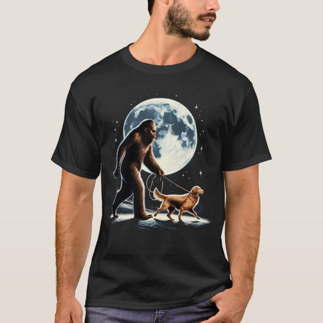 Bigfoot Sasquatch Golden Retriever Walking Dog T-Shirt (Vorderseite)