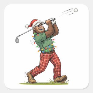 Bigfoot Sasquatch Golf Weihnachten 2026 Feiertag   Quadratischer Aufkleber