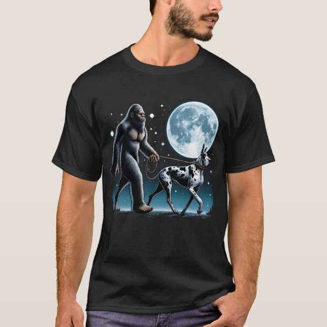 Bigfoot Sasquatch Great Dane Walking Dog Lover T-Shirt (Vorderseite)