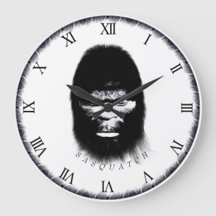 BIGFOOT SASQUATCH HEAD PORTRAIT BLACK UND WEISS GROßE WANDUHR