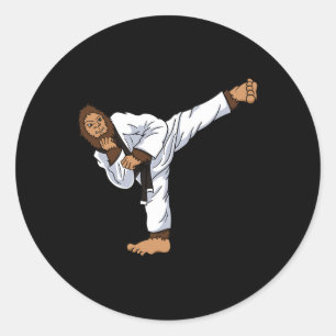 Bigfoot Sasquatch Karate Taekwondo Kickboxen Kara Runder Aufkleber