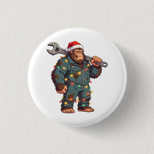 Bigfoot Sasquatch Mechaniker Weihnachten Blaumann Button