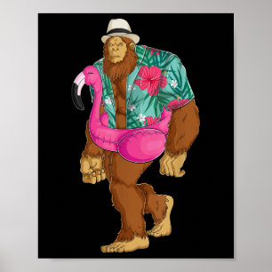 Bigfoot Sasquatch Pink Flamingo Aloha Beach Hawaii Poster