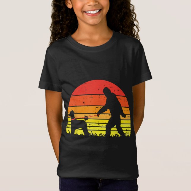 Bigfoot Sasquatch Poodle Sunset Retro Dog Lover Ow T-Shirt (Vorderseite)