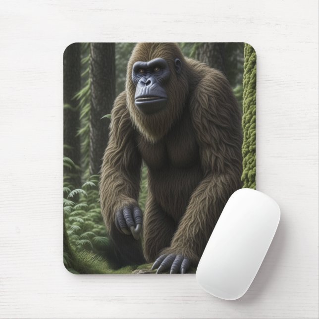 Bigfoot Sasquatch Squatting by a Tree Mousepad (Mit Mouse)