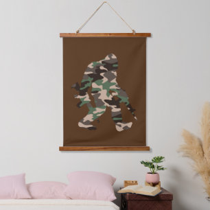Bigfoot Sasquatch Tarnmuster Wandteppich Mit Holzrahmen