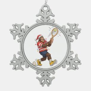 Bigfoot Sasquatch Tennis Weihnachten 2026 Feiertag Schneeflocken Zinn-Ornament
