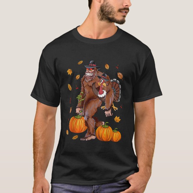 Bigfoot Sasquatch Türkei Pumpkin Happy Thanksgivin T-Shirt (Vorderseite)
