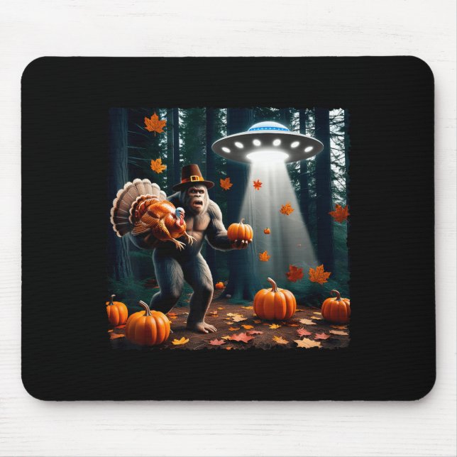 Bigfoot Sasquatch Turkey Ufos Funny Thanksgiving D Mousepad (Vorne)