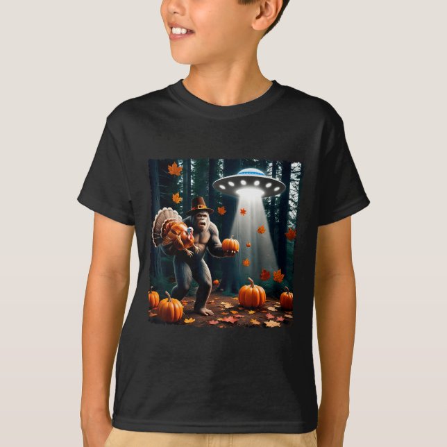 Bigfoot Sasquatch Turkey Ufos Funny Thanksgiving D T-Shirt (Vorderseite)