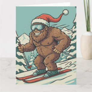 Bigfoot Sasquatch Weihnachten Skifahren Winterspor Karte
