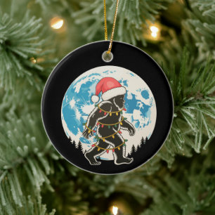 Bigfoot Sasquatch Weihnachtsmann Mond Weihnachtsbe Keramik Ornament