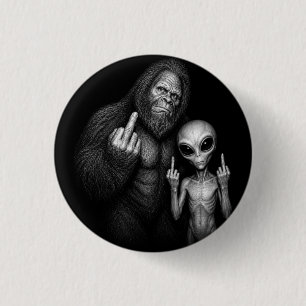 Bigfoot Sasquatch Weltraum-Alien Stinkefinger Button