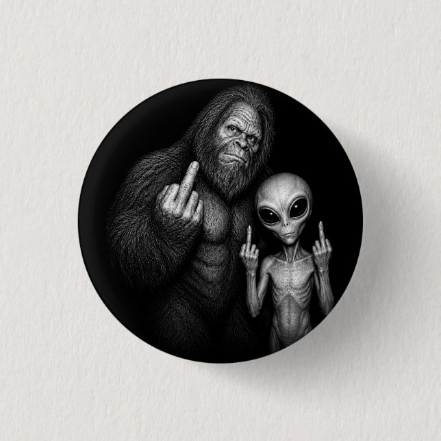 Bigfoot Sasquatch Weltraum-Alien Stinkefinger  Button (Vorderseite)