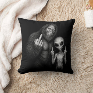 Bigfoot Sasquatch Weltraum-Alien Stinkefinger Kissen