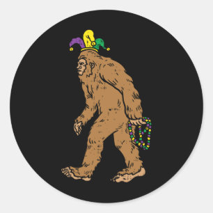Bigfoot Sasquatsh Jester Hat Beads Funny Mardi Gra Runder Aufkleber