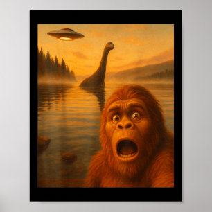 Bigfoot Selfie mit Loch Ness UFO Alien Geschenke M Poster
