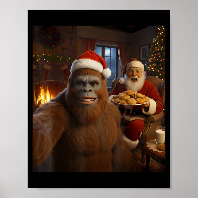Bigfoot Selfie With Santa Claus Funny Christmas Me Poster (Vorne)