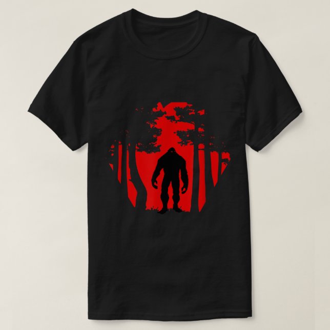 Bigfoot Silhouette in Red Forest T-Shirt (Design vorne)
