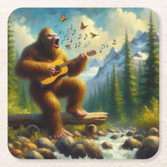 Bigfoot Singing Rechteckiger Pappuntersetzer (Vorderseite)