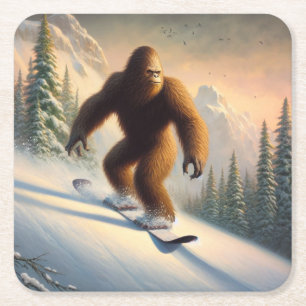 Bigfoot Snowboarding Rechteckiger Pappuntersetzer