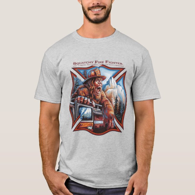 Bigfoot: Squatchy Fire Fighter T-Shirt (Vorderseite)