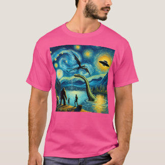 Bigfoot Starry Night Loch Ness Alien Ufo Dragon Cu T-Shirt