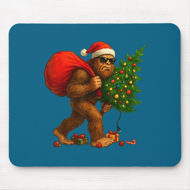 Bigfoot Stealing Christmas Tree Lights Xmas Boys M Mousepad (Vorne)