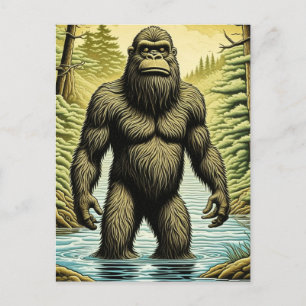 Bigfoot stehend im Wasser Cartoon Postkarte