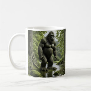 Bigfoot stehend in einem Creek-Cartoon Kaffeetasse