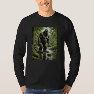 Bigfoot stehend in einem Creek-Cartoon T-Shirt