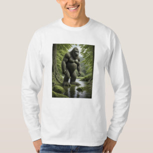 Bigfoot stehend in einem Creek-Cartoon T-Shirt