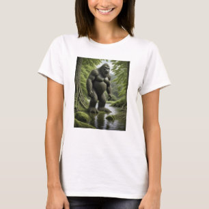 Bigfoot stehend in einem Creek-Cartoon T-Shirt