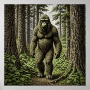 Bigfoot stehend in Trees AI art Poster