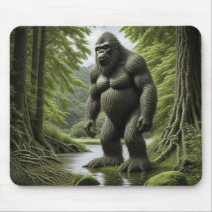 Bigfoot steht in einem Bach Cartoon Mousepad