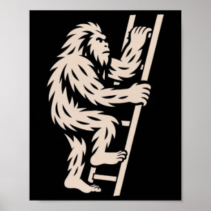 Bigfoot steigt Leiter Lustiger Kryptid Sasquatch L Poster